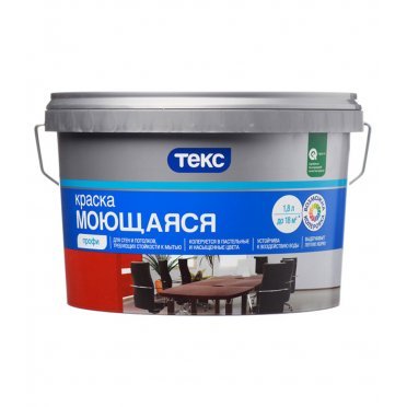 Краска для стен Текс Профи моющаяся белая основа А 1,8 л