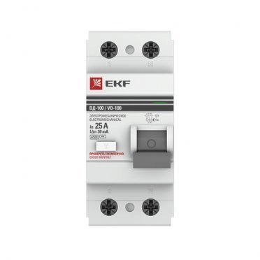 УЗО EKF ВД-100 (elcb-2-25-30-em-pro) 25 А 30 мА 2P тип АС 4,5 кА