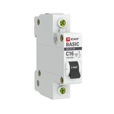 Автомат EKF ВА 47-29 (mcb4729-1-16C) 1P 16 А тип C 4,5 кА 230 В на DIN-рейку