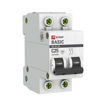 Автомат EKF ВА 47-29 (mcb4729-2-25C) 2P 25 А тип C 4,5 кА 400 В на DIN-рейку