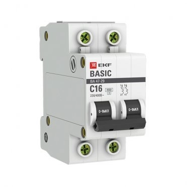 Автомат EKF ВА 47-29 (mcb4729-2-16C) 2P 16 А тип C 4,5 кА 400 В на DIN-рейку