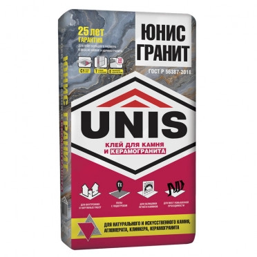 Клей для плитки, керамогранита и камня Unis Гранит серый (класс С1) 25 кг
