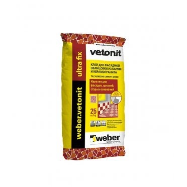 Клей для плитки, керамогранита, мозаики и камня Weber.vetonit Ultra fix серый (класс С2) 25 кг